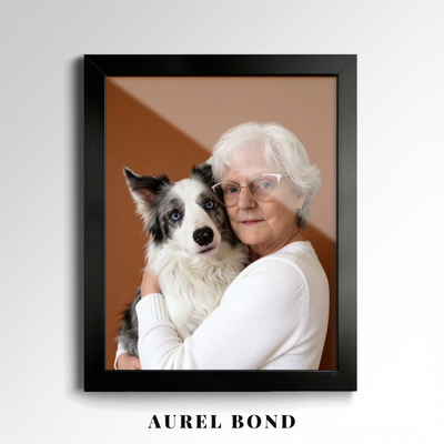 Custom Human & Pet Portrait Caramel Mocha Embrace Portrait - Personalized High-Resolution Matte Print for Wall Art, Home Decor, or Unique Gifts for Pet Lovers (Frame Not Included)