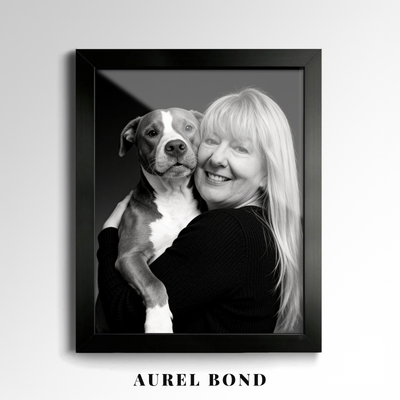 Custom Human & Pet Portrait Timeless Black & White Embrace Portrait - Personalized High-Resolution Matte Print for Wall Art, Home Decor, or Unique Gifts for Pet Lovers (Frame Not Included)