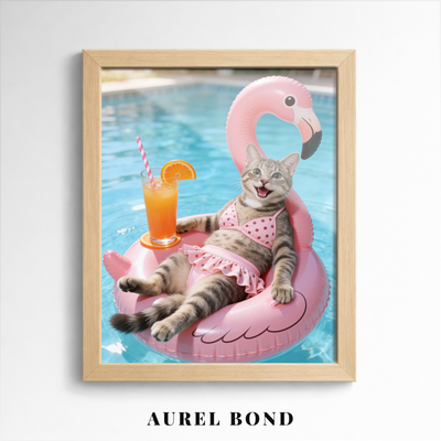 Custom Pet Poster Pink Paradise Float Portrait – Personalized High-Resolution Matte Print for Wall Art, Home Decor, or Unique Gifts for Pet Lovers (Frame Not Included)