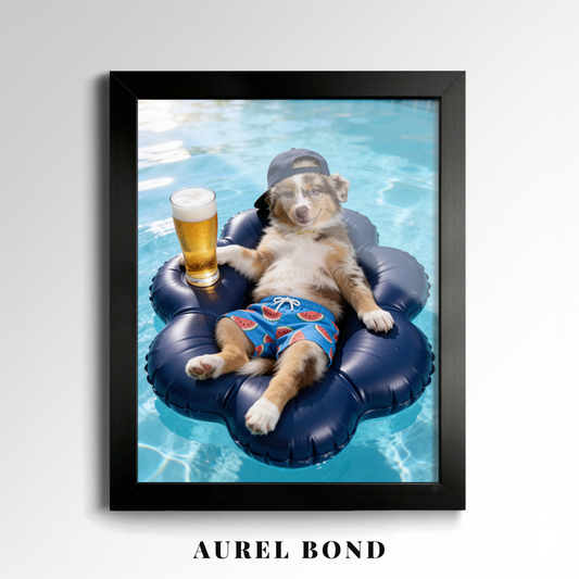 Custom Pet Poster Poolside Sunshine Portrait – Personalized High-Resolution Matte Print for Wall Art, Home Decor, or Unique Gifts for Pet Lovers (Frame Not Included)