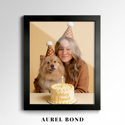 Custom Human & Pet Portrait Birthday Studio Beige Theme Portrait - Personalized High-Resolution Matte Print for Wall Art, Home Decor, or Unique Gifts for Pet Lovers (Frame Not Included)